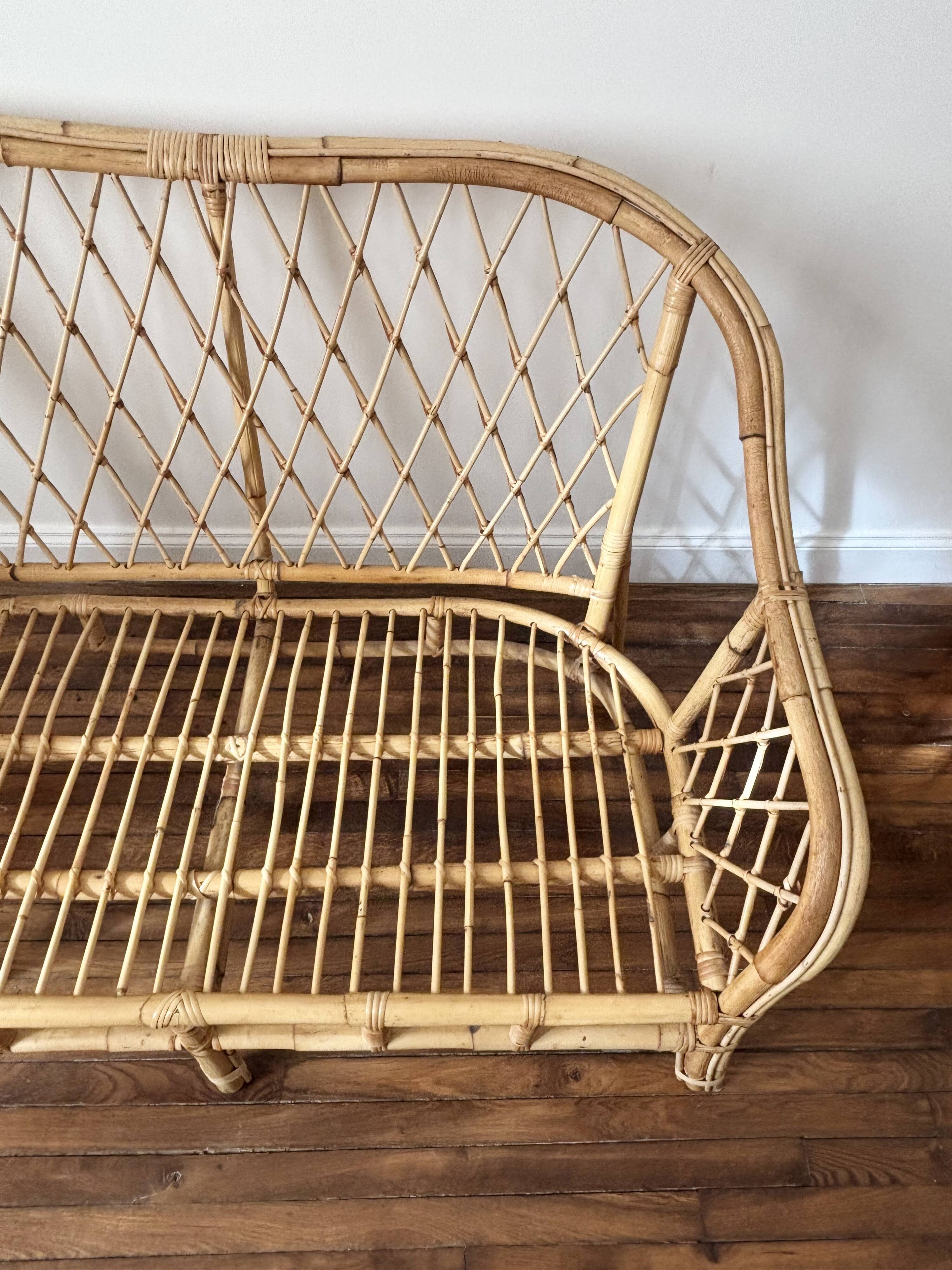 Vintage rattan two-seater sofa