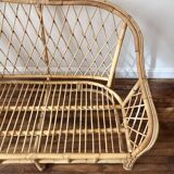 Vintage rattan two-seater sofa