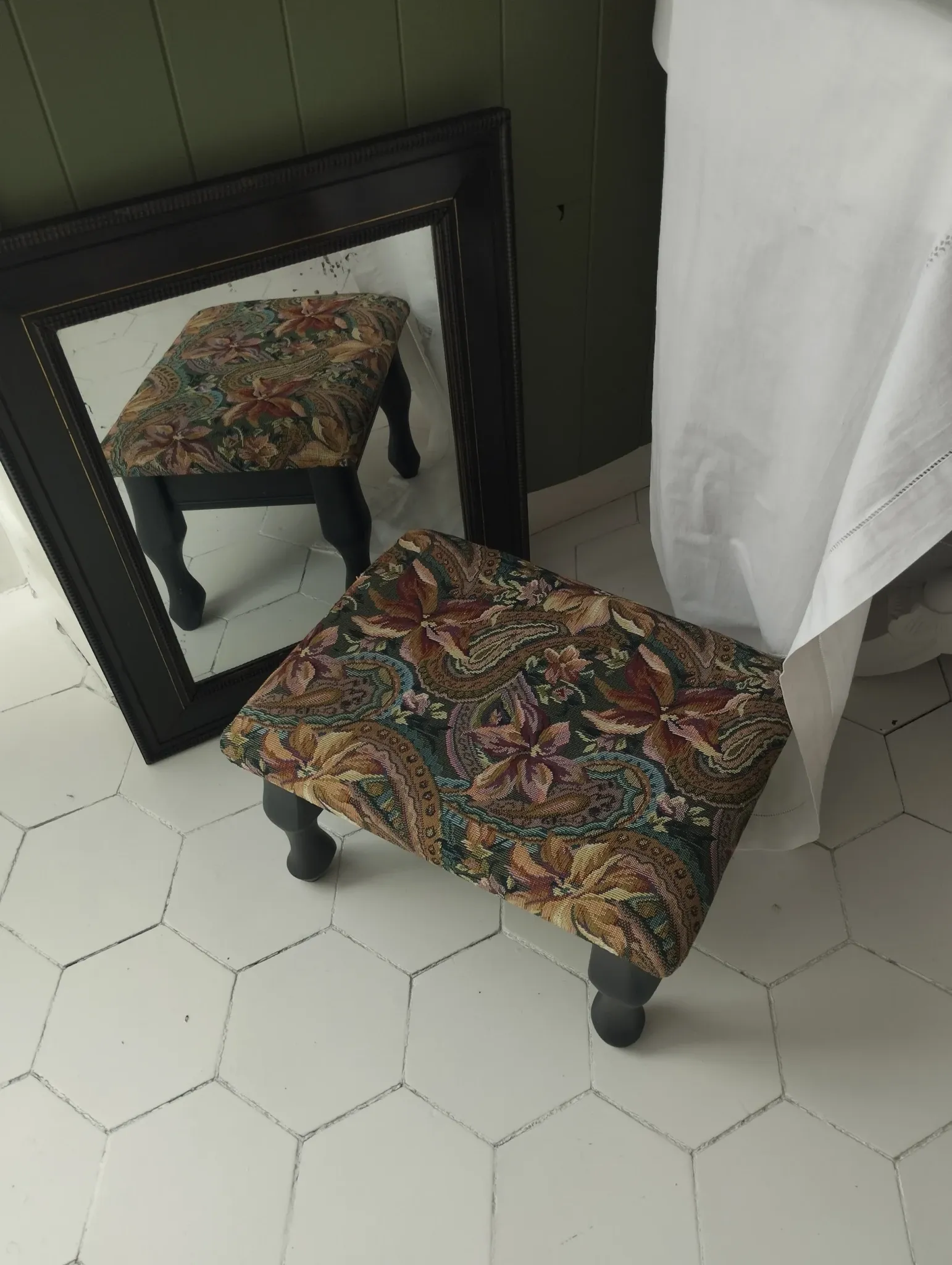 Small vintage tapestry footstool.