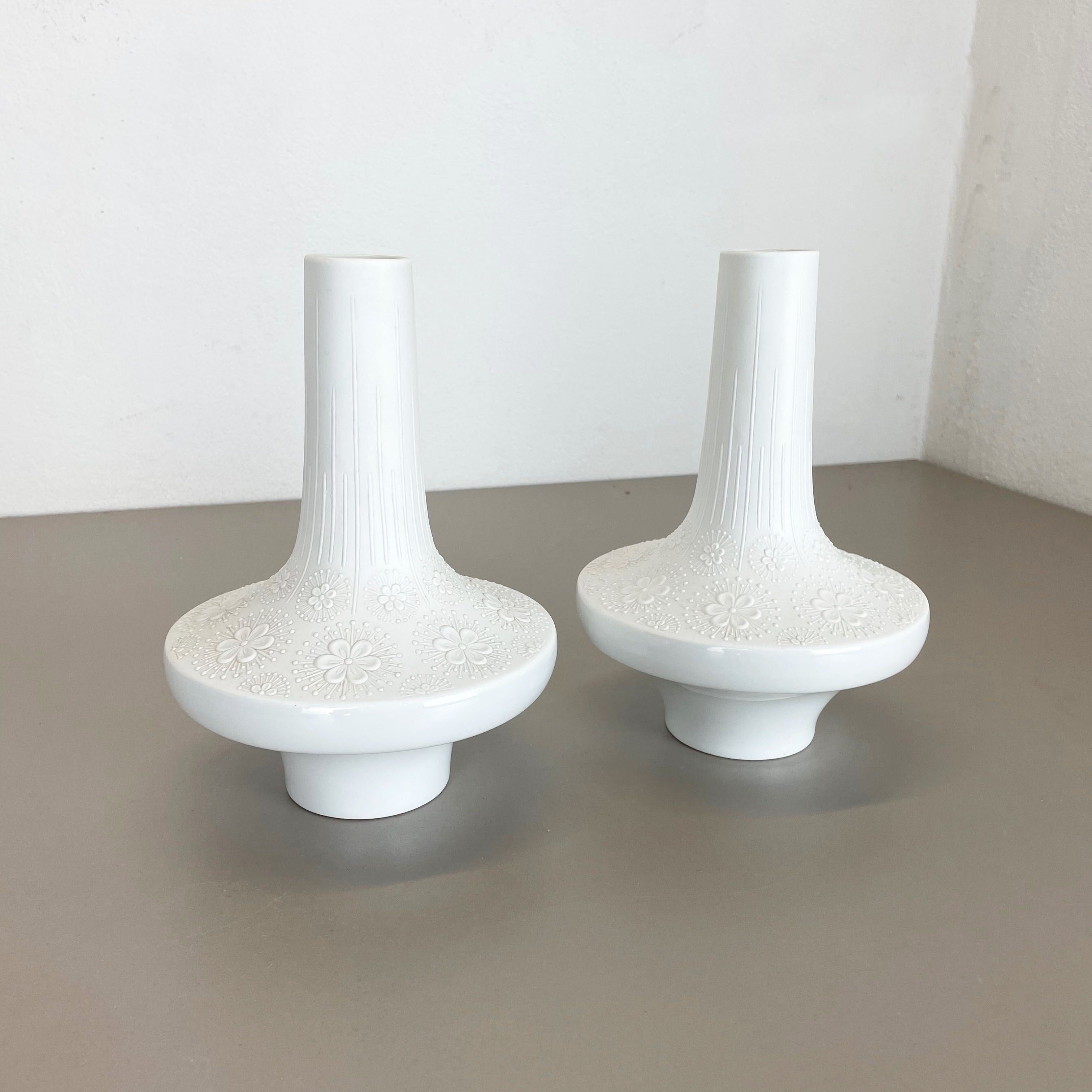 Set of 2 Op Art Biscuit Porcelain Ufo Vases by Edelstein Bavaria, Germany, 1970s