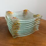 Supports ou assiettes de bougies chauffe-plat en verre d'art, verre fondu aux couleurs vives de l'arc-en-ciel