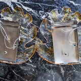 Pair of "leaf" wall lights by Murano Mazzega in orange frosted glass Italy 1970