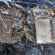 Pair of "leaf" wall lights by Murano Mazzega in orange frosted glass Italy 1970
