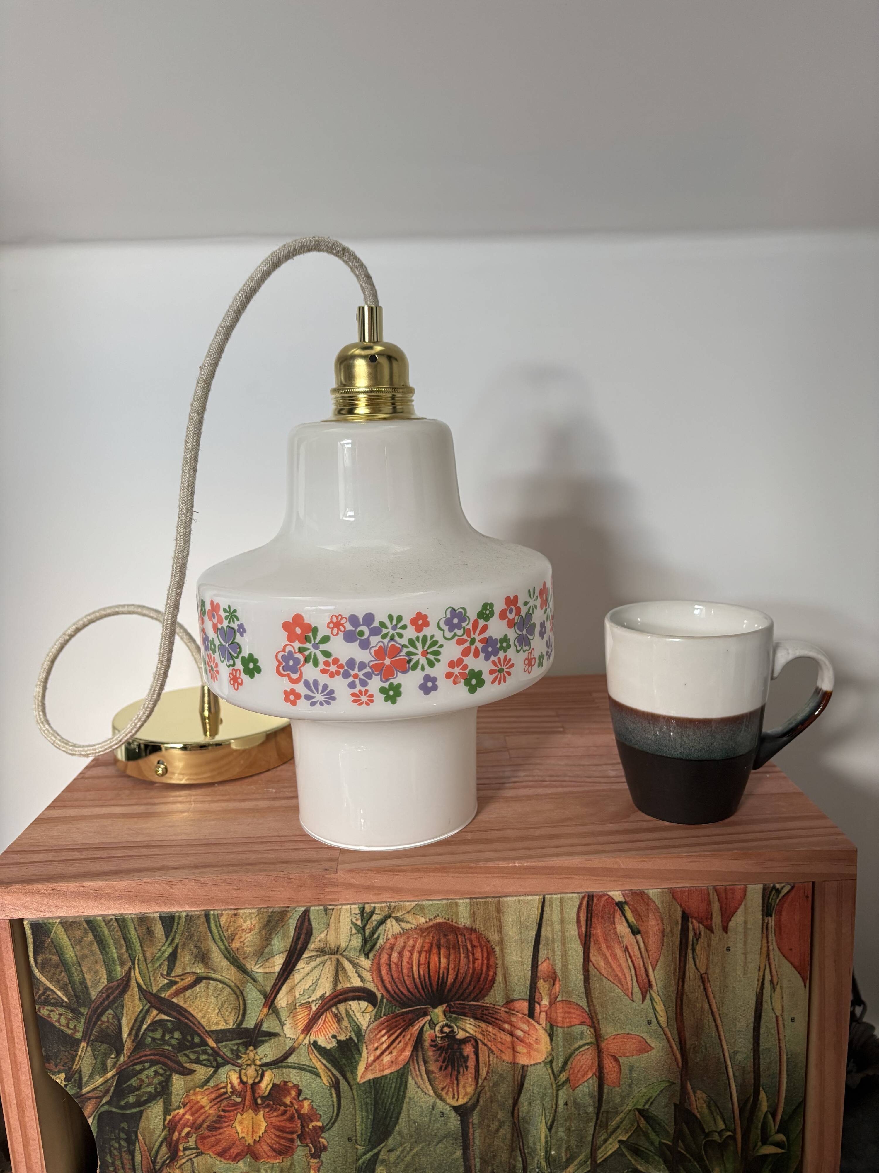 Vintage floral opaline pendant light