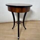 Round Biedermeier Sewing Table in Walnut with Ebonized Legs, South Germany, 1825