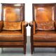 Vintage Art Deco Sheepskin High Back Armchair Set with Wood Finish