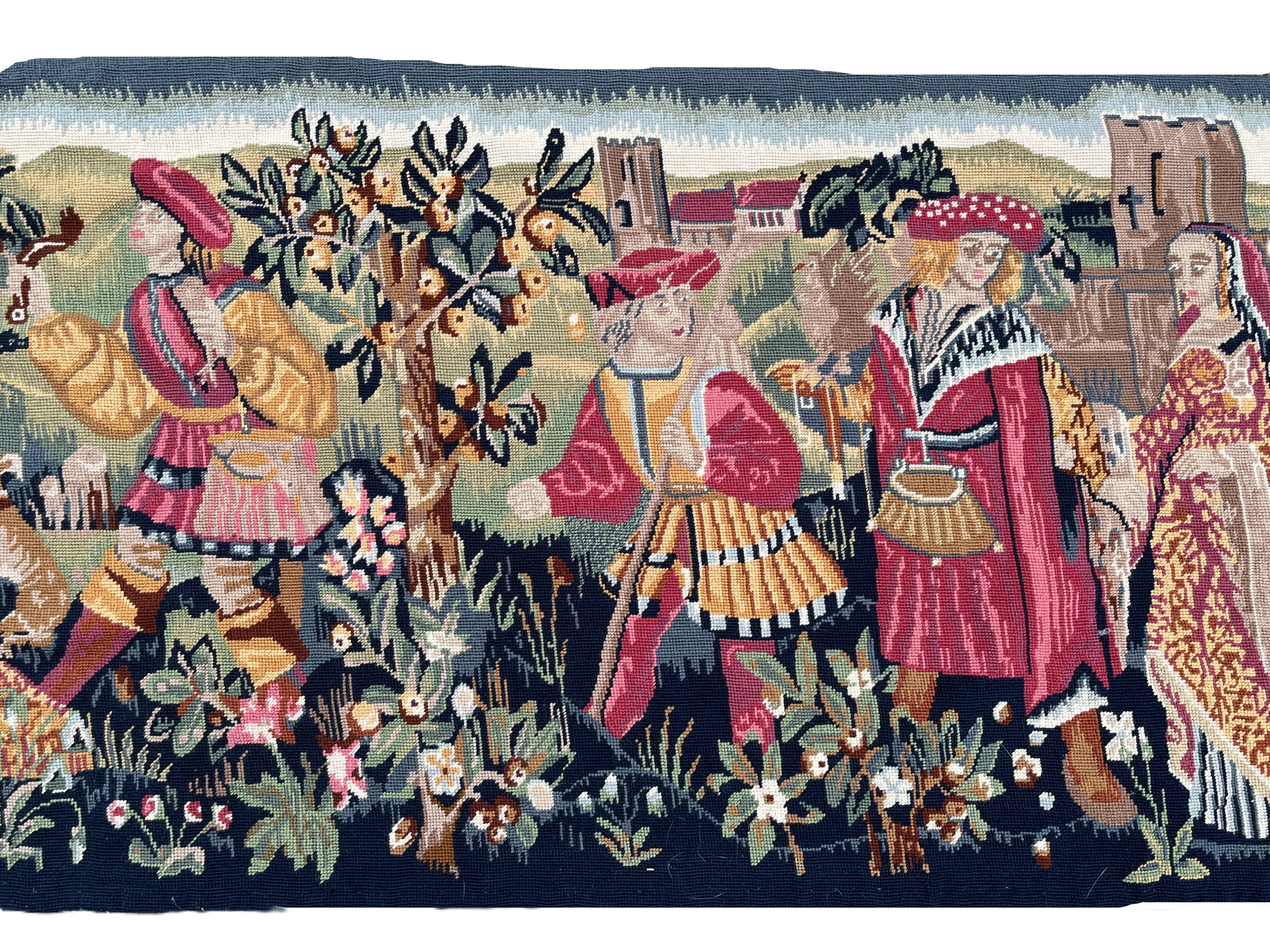 Important handwoven tapestry Medieval life 20th century