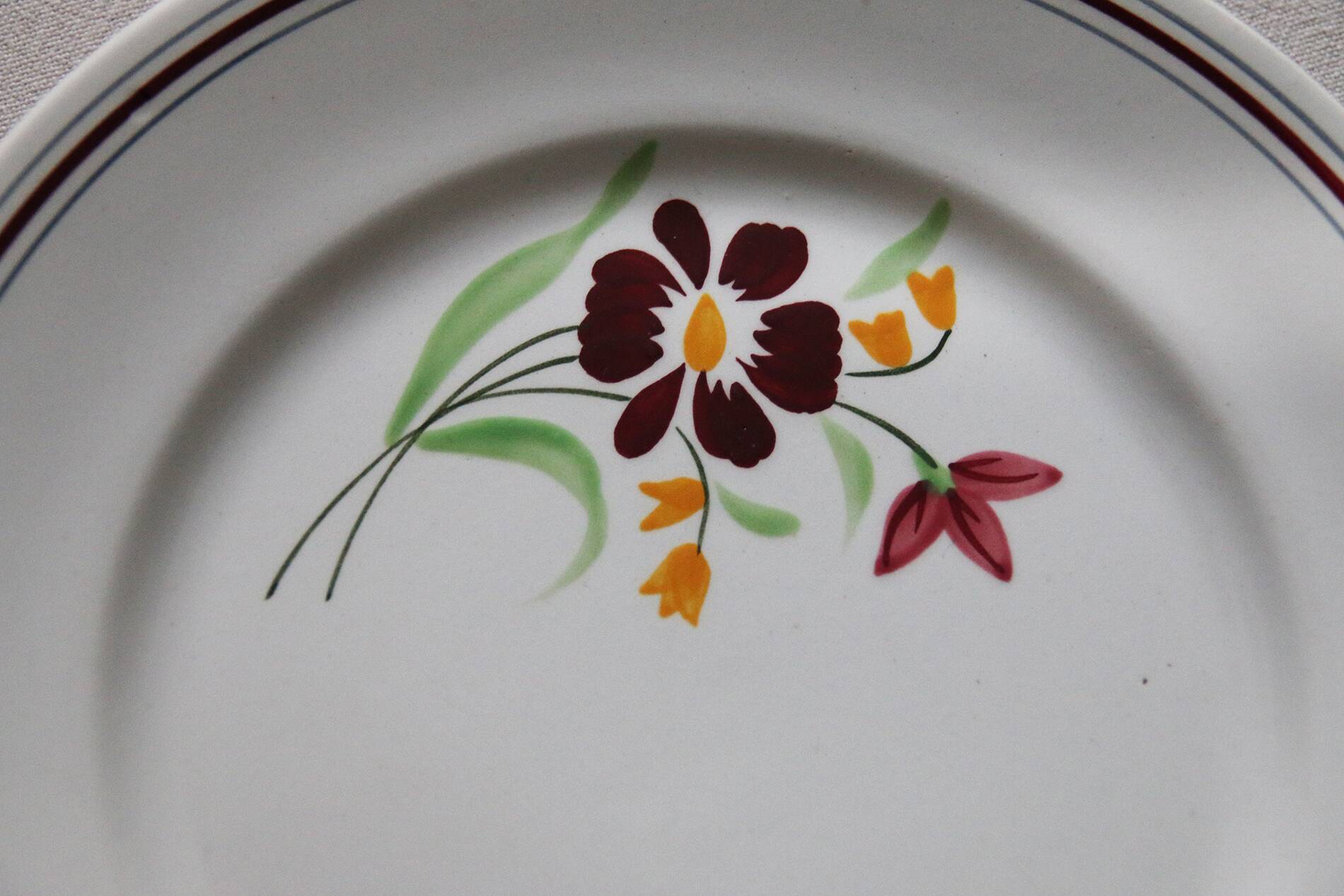 3 dessert plates earthenware Salins France hand-painted