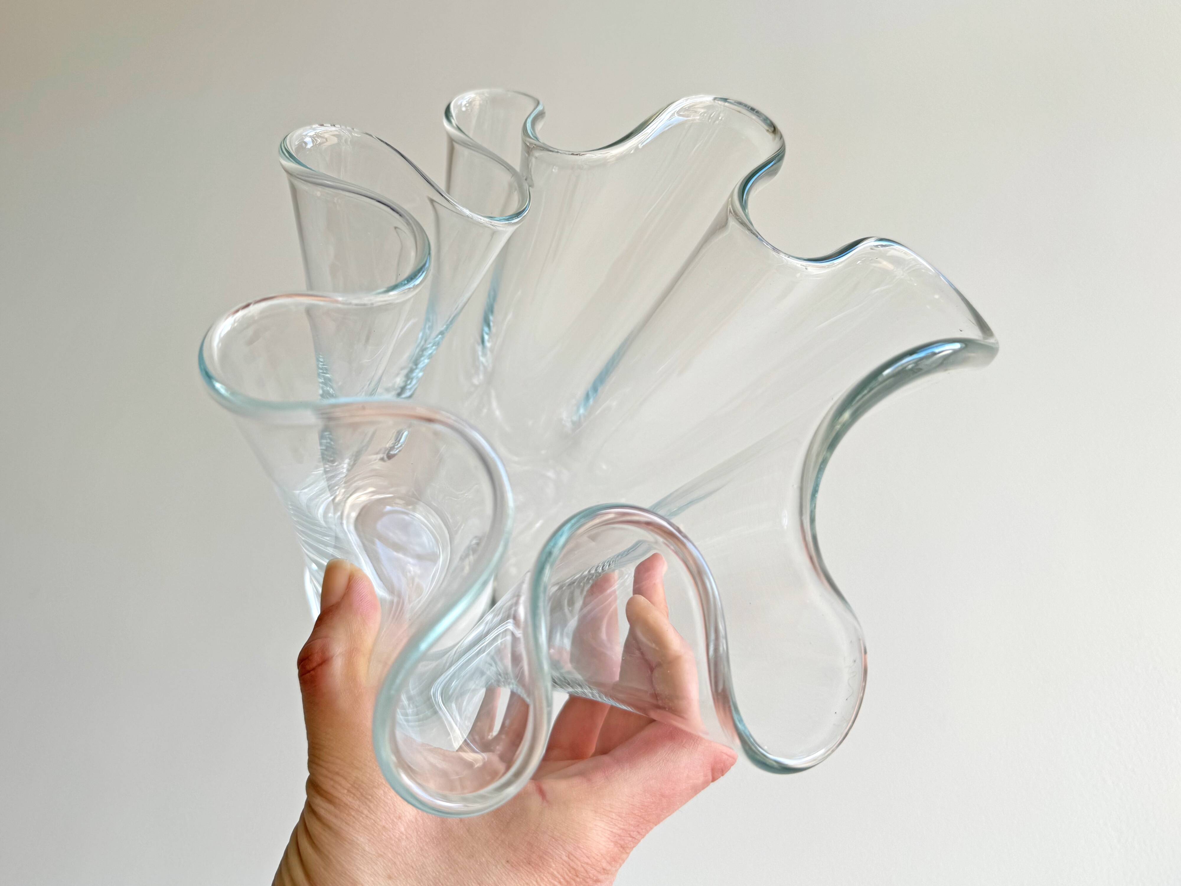 Vintage folded clear glass vase - wave