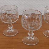 Set of 6 glasses aperitif / digestive on feet grape decoration and vine shoot Luminarc