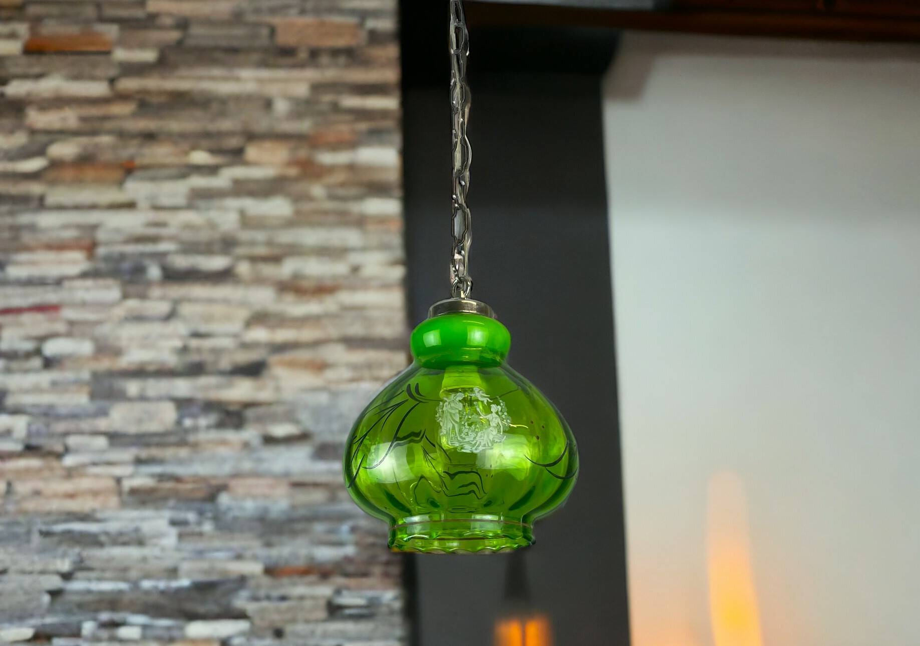 Green glass farmhouse hanging lamp