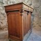 Antique French oak shop counter, kitchen island on wheels, circa 1880–1900.