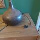 Ceramic (sandstone) lamp from the 50s, 60'S with silk lampshade