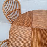 Bamboo table with extensions, 3 chairs and 3 stools from the 60s