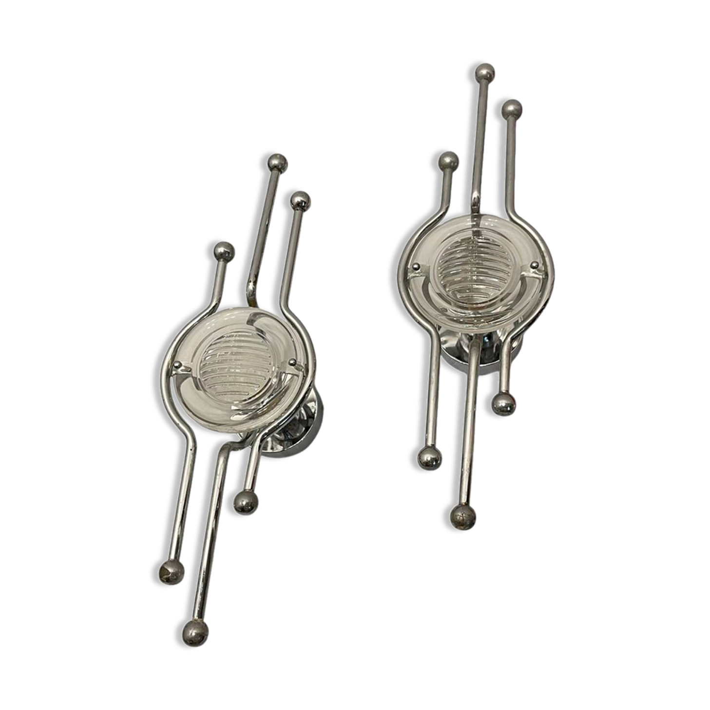 Steel Italian Sconces Sculptural Form Glass Lens 1970 Stilkronen