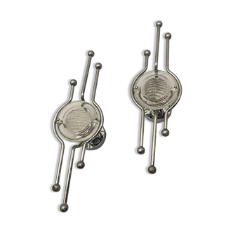Steel Italian Sconces Sculptural Form Glass Lens 1970 Stilkronen