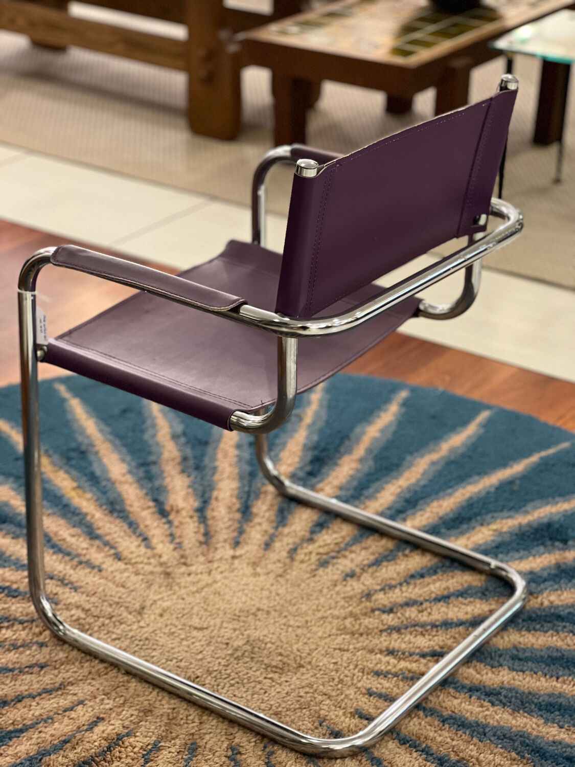 Purple cantilever armchair