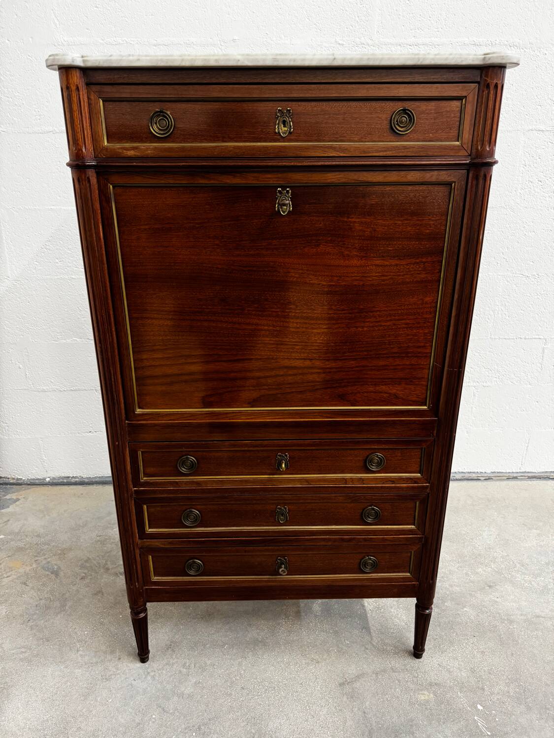 Louis XVI style secretary with marble top