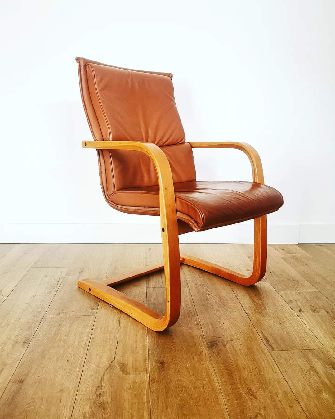 Camel leather sled chair from Mace