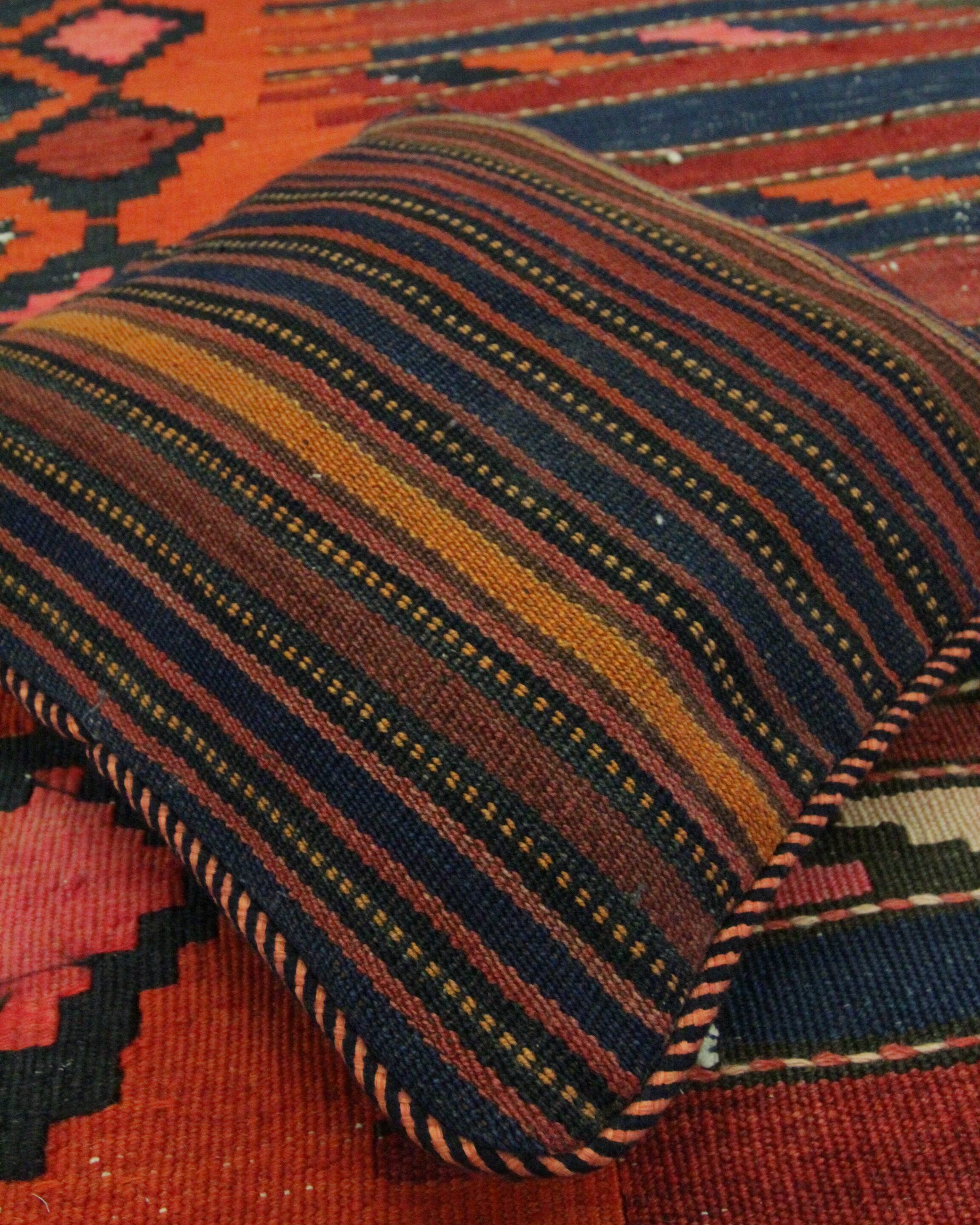 Striped Kilim Cushion Cover Handwoven Wool Scatter Pillow- 35x35cm