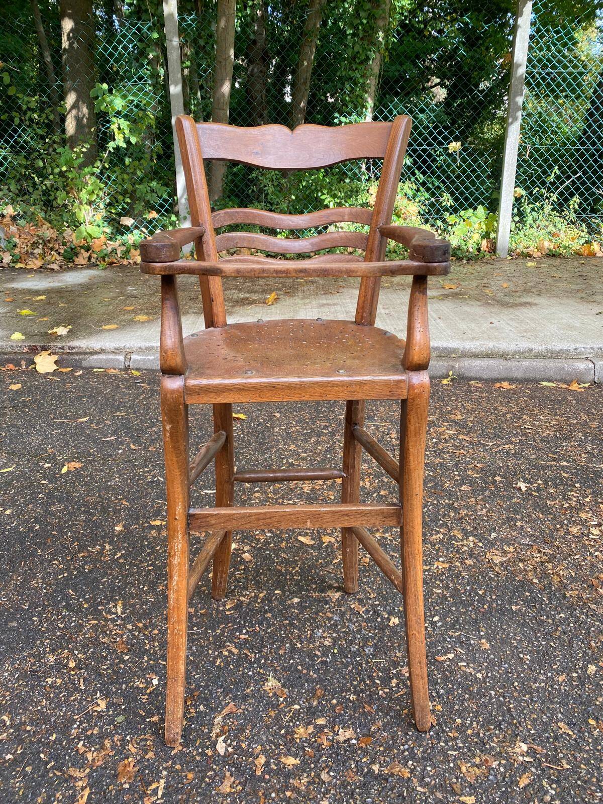 19th century children's high chair in solid wood