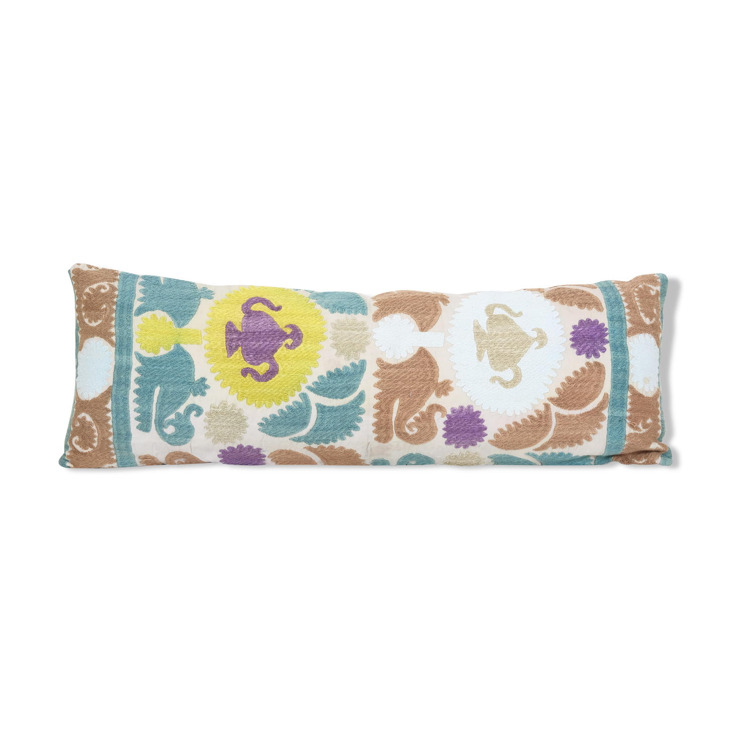 10" x 30" uzbek colorful suzani cushion cover, suzani pillow case made from a 19th century suzani