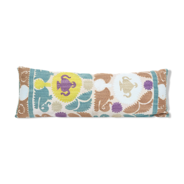 10" x 30" uzbek colorful suzani cushion cover, suzani pillow case made from a 19th century suzani