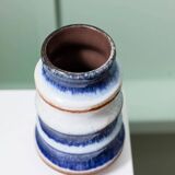 Blue and White Striped Ceramic Vase by Strehla – German Mid-Century, 1960s