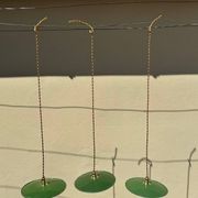 Vintage trio suspension lampshade in green and white enamelled metal.