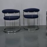 Anton Lorenz for Thonet "Ss33" Set of 4 chrome Armchairs in blue fabric , 1970s