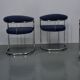 Anton Lorenz for Thonet "Ss33" Set of 4 chrome Armchairs in blue fabric , 1970s