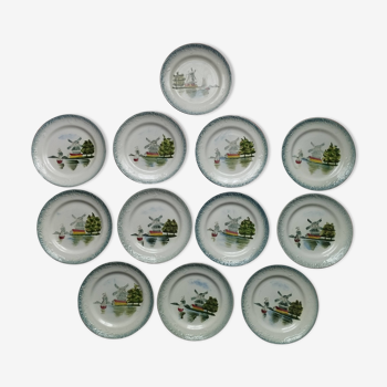 Antique SAINT-AMAND plates x12. Slush dessert plates and hand-painted decoration.