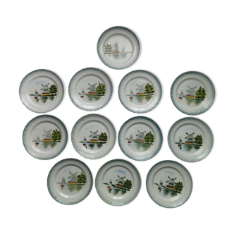 Antique SAINT-AMAND plates x12. Slush dessert plates and hand-painted decoration.