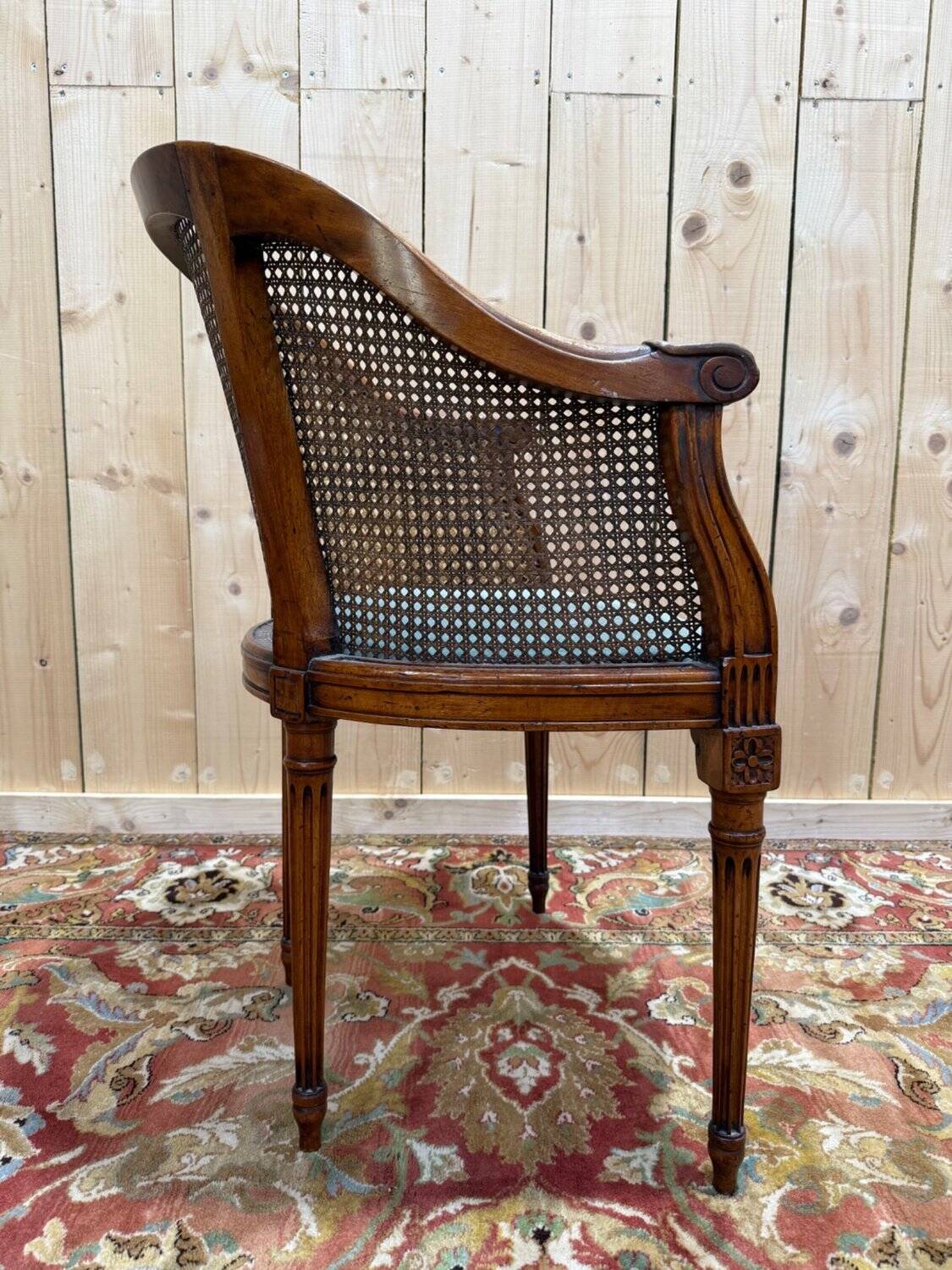 Caned office chair – Louis XVI style – Stained wood – 19th century