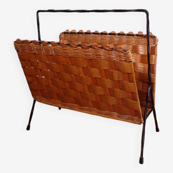 Rattan and metal magazine holder