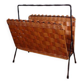 Rattan and metal magazine holder