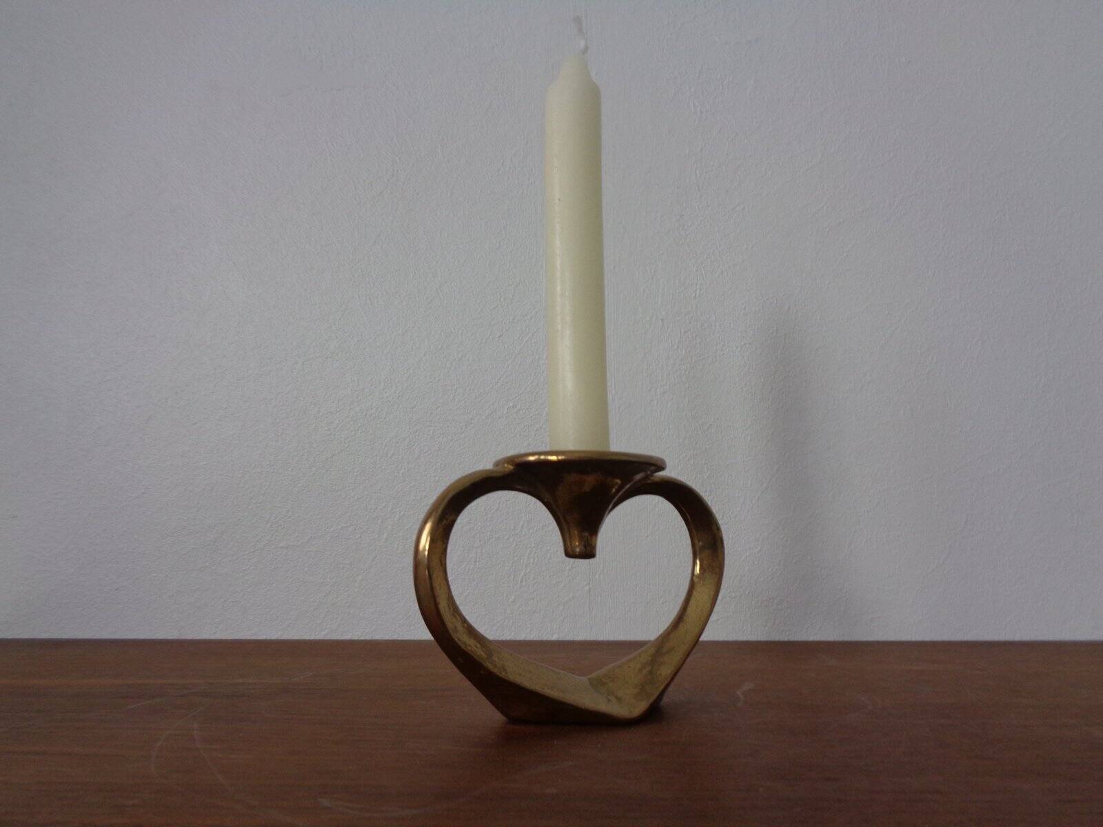 Brutalist Heart-Shaped Bronze Candlestick by Michael Harjes, 1960s