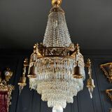 19th Century Louis XVI Style Gilt Bronze Chandelier With Crystal Tassels - H125cm