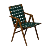 Mid-century Italian armchair in walnut with straps, in the style of Franco Albini.