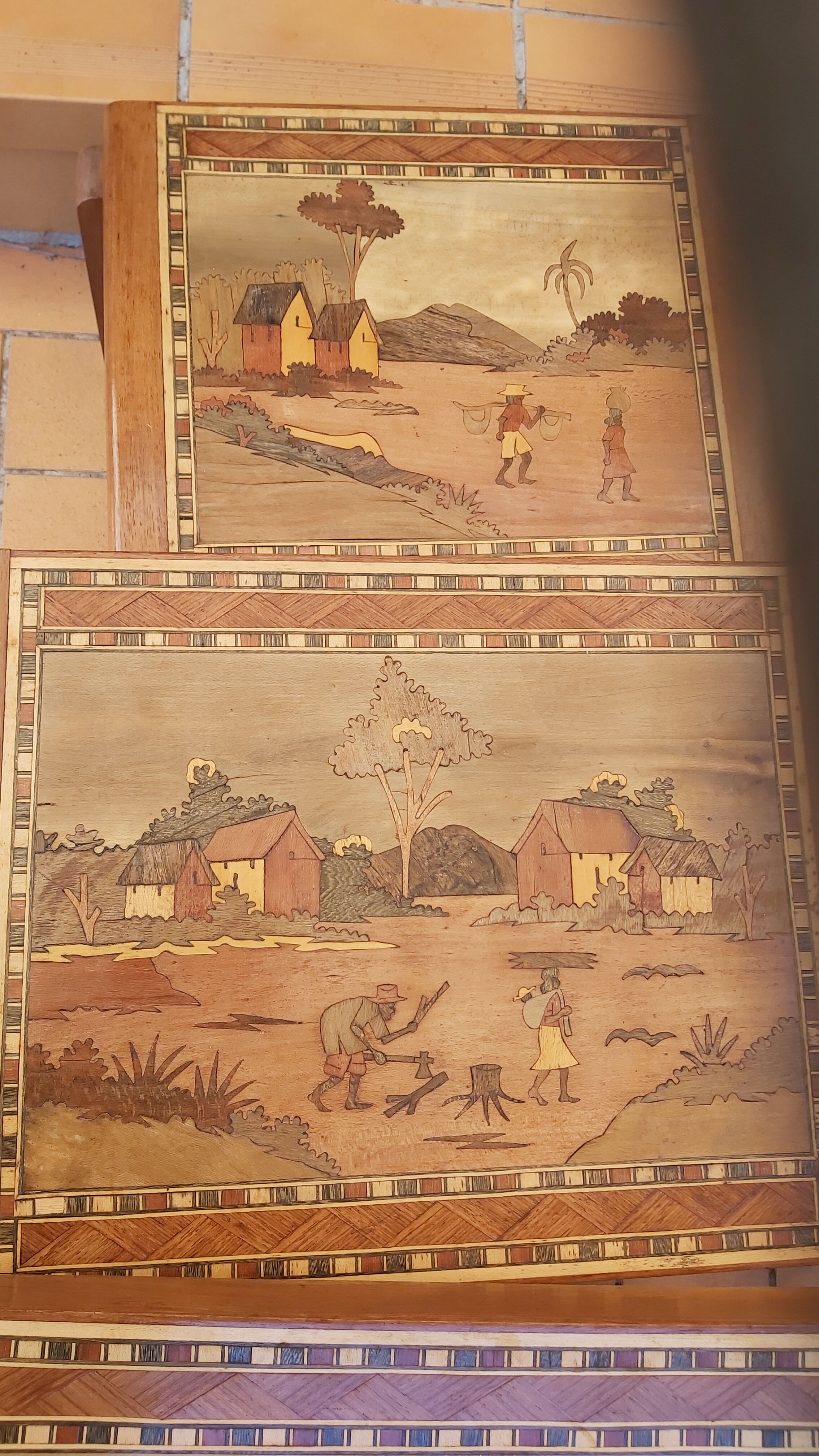 Malagasy marquetry trundle tables