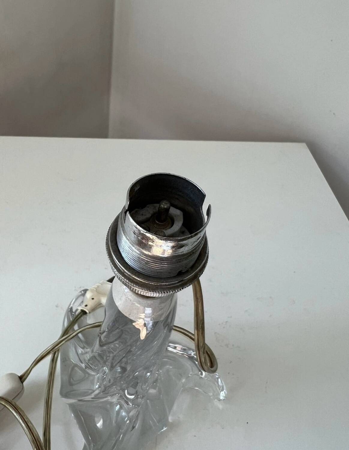 1960s vintage twisted crystal lamp base, Daum style