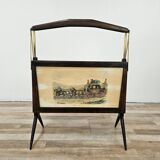 Magazine rack from the 1950s in wood and brass