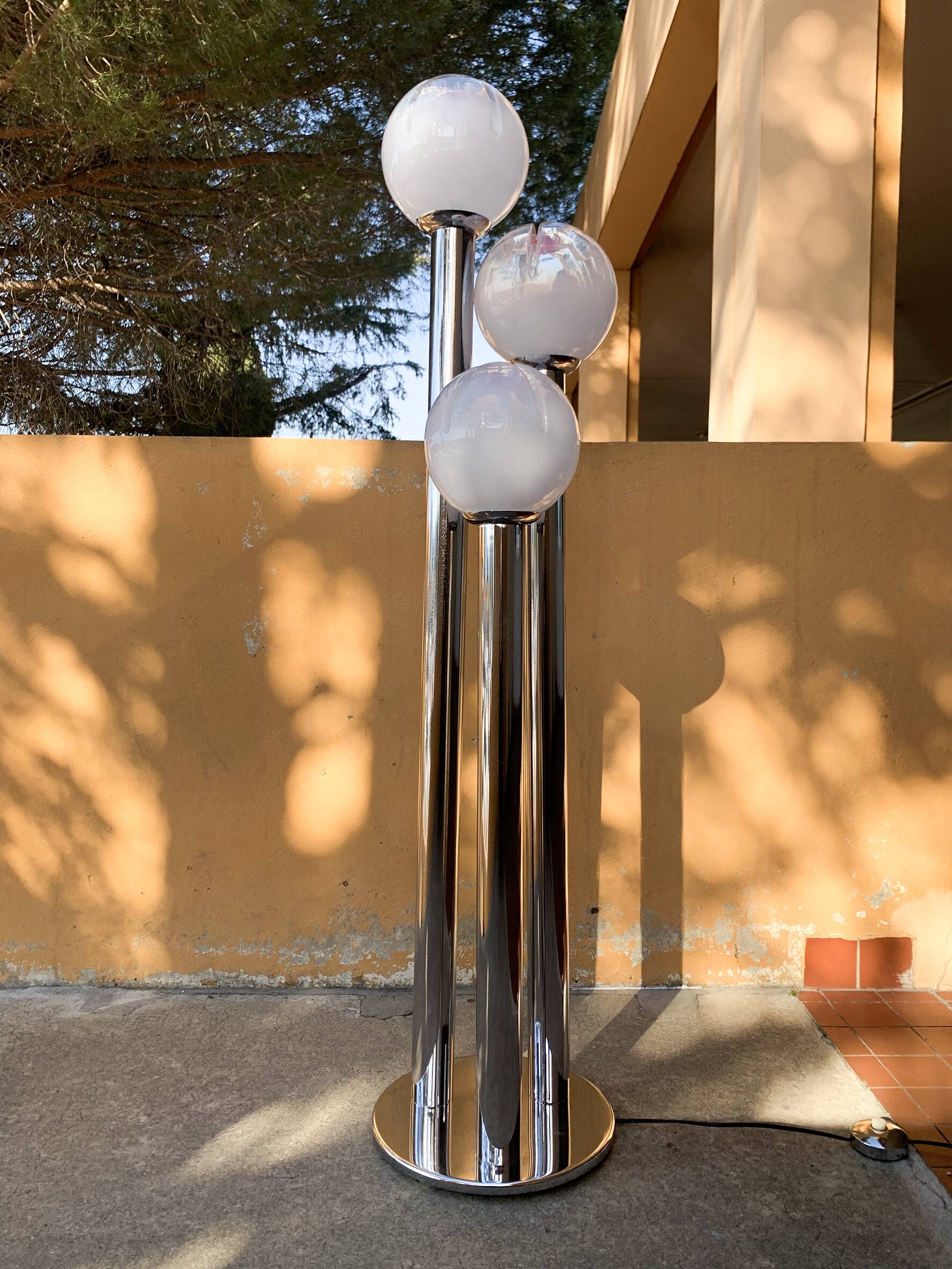 Mazzega chrome and Murano glass floor lamp, 1970s