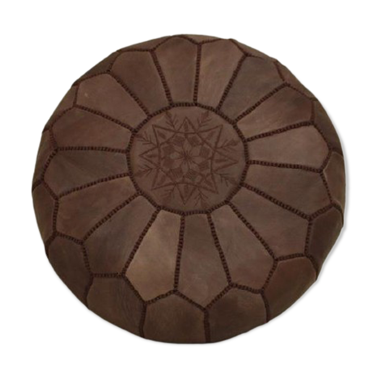Moroccan pouf leather Brown tobacco