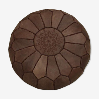 Moroccan pouf leather Brown tobacco