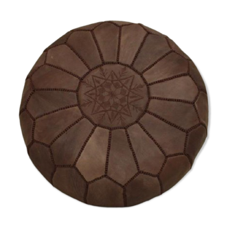 Moroccan pouf leather Brown tobacco