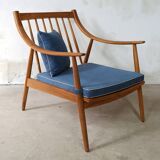 Paire de fauteuils cosy en teck avec coussins
