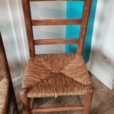 St of 2 raw wood and straw chairs