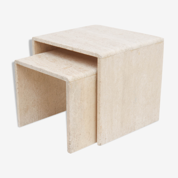 Set of two travertine side tables