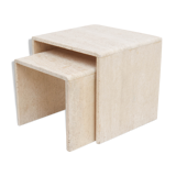 Set of two travertine side tables